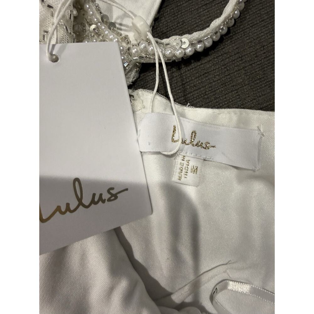 Lulus Luxe Bridal Ciella White Silver Beaded Mermaid Maxi Dress Wedding Gown M - Picture 13 of 16